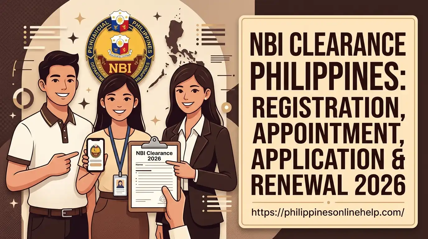 NBI Clearance Philippines 2026 online registration, appointment, application, and renewal guide featured image featuring deep brown and cream colors.